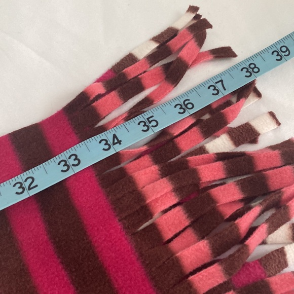 OLD NAVY Pink Brown Cream Stripped Fleece Scarf with Fringes  Sz 10”x 68 - Picture 9 of 9